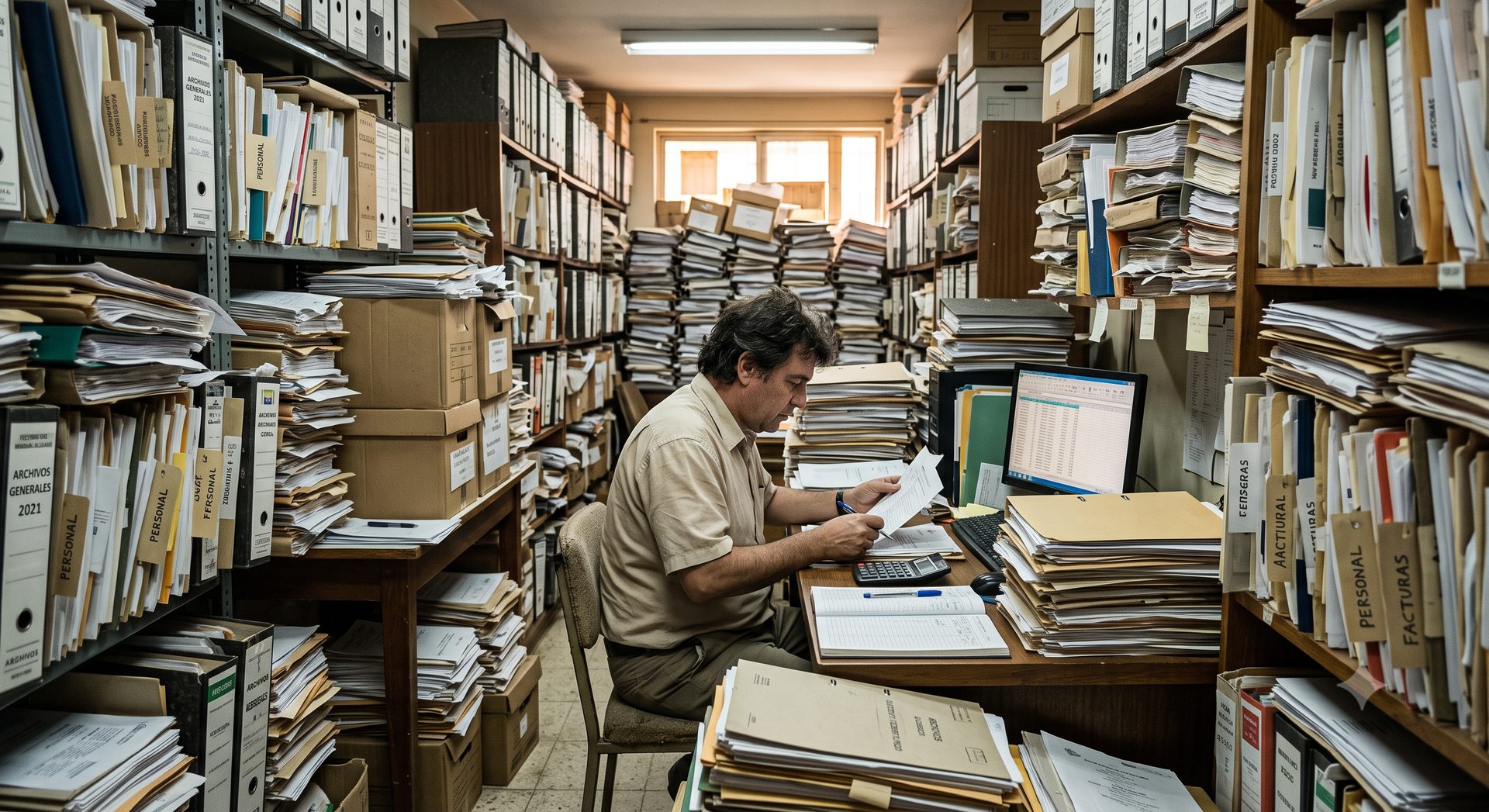 Archivo manual de facturas y expedientes antes de automatizar procesos con ERPNext